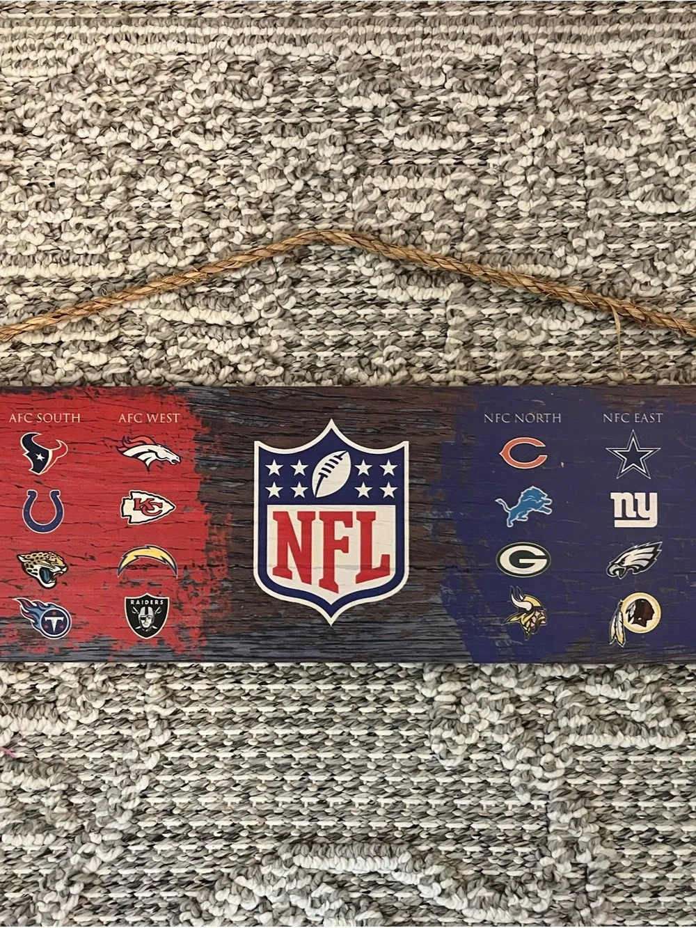 NFL Rustic Wooden Team Emblem Sign in Red & Blue